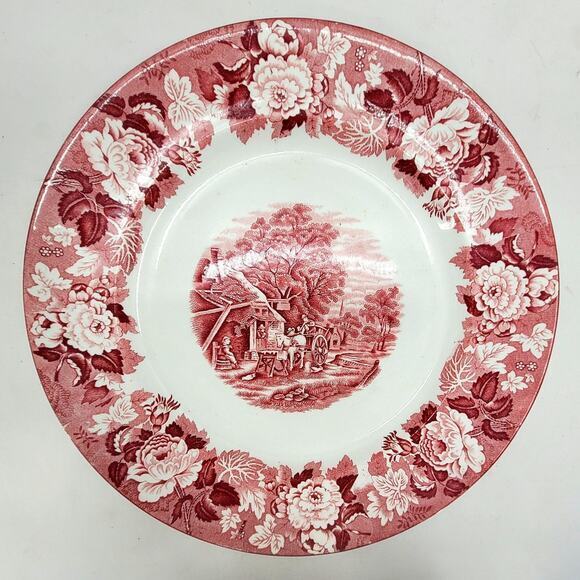 Enoch Wood's English Scenery Wood & Sons Cottagecore Red Transferware Chop Plate - Picture 12 of 13